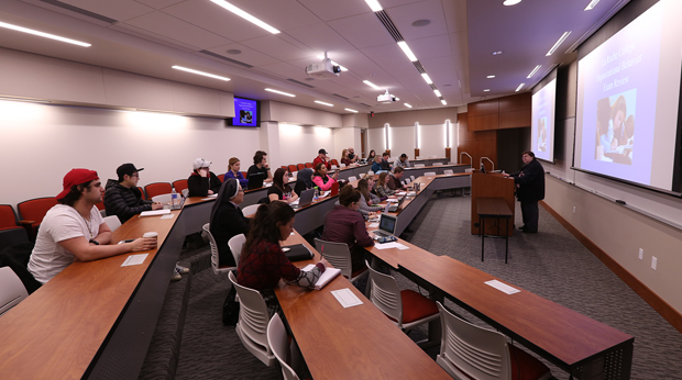 Students and professor in classroom